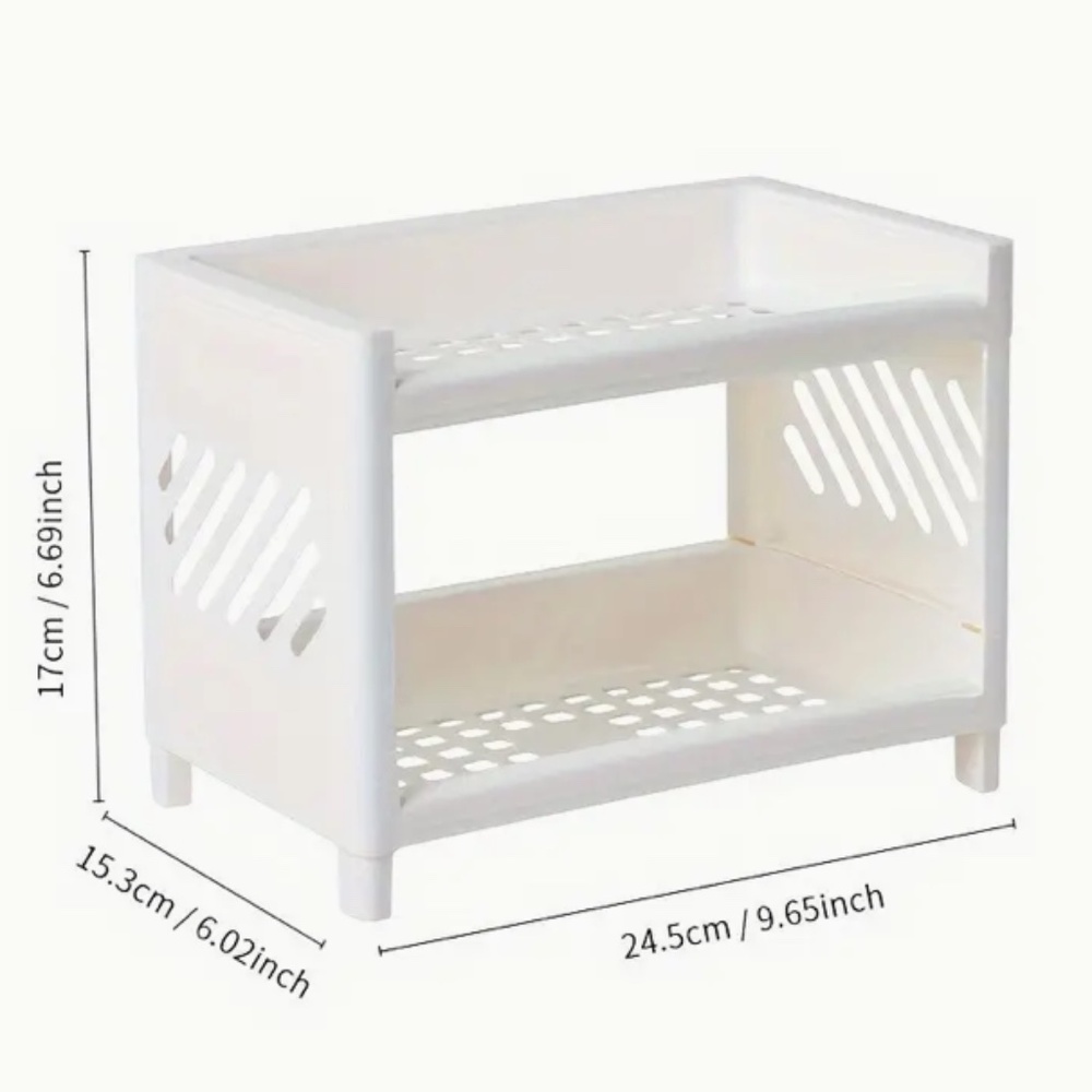 White Plastic Desktop Storage Rack -Multi-Functional Rectangular Organizer Shelf